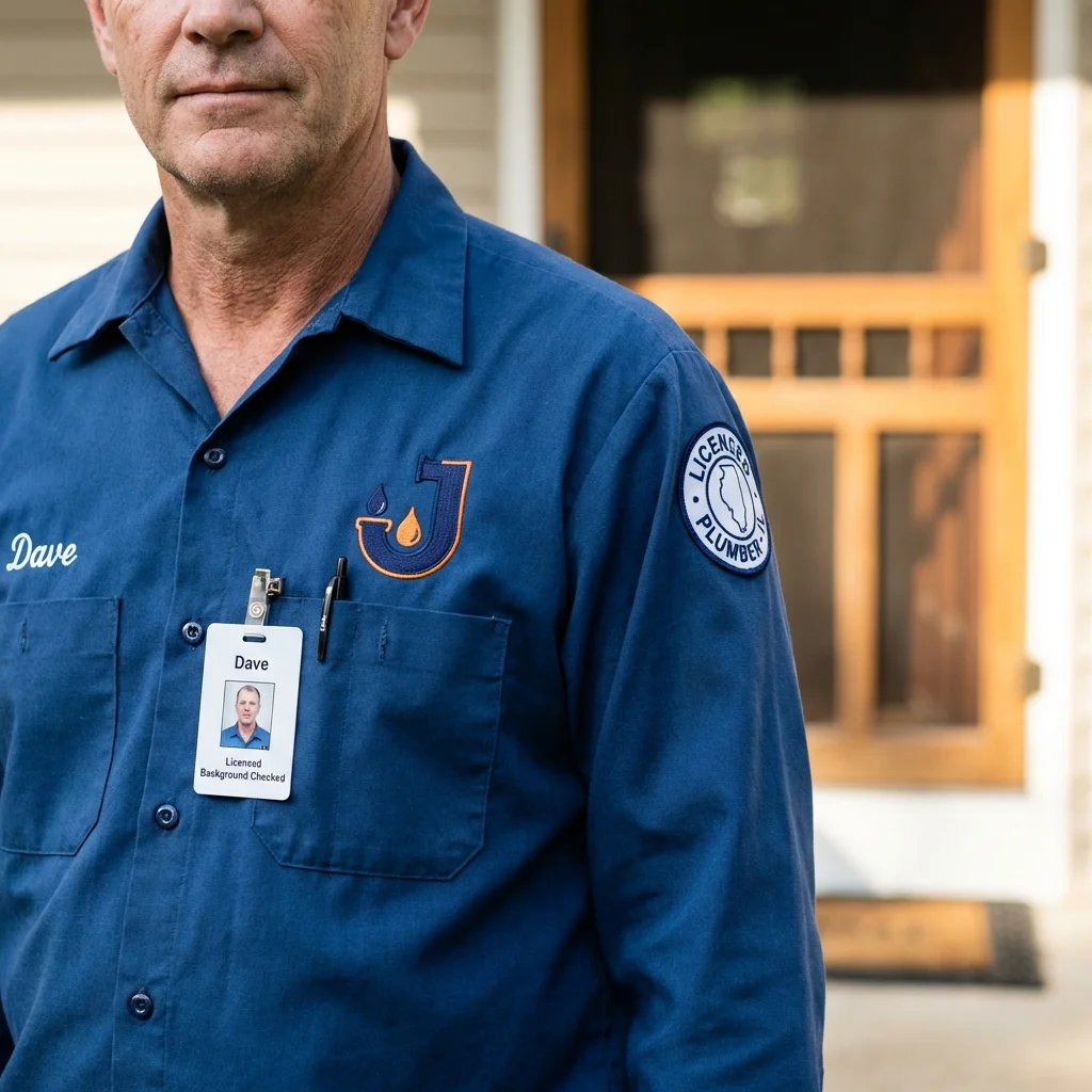 Licensed plumber showing ID badge in Montoursville, PA