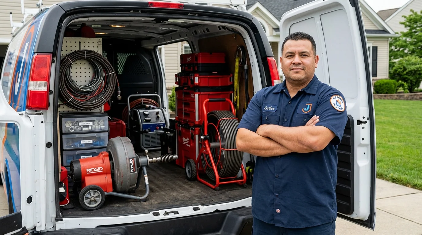 Professional drain cleaning equipment and Johns Plumbing LLC plumber in Montoursville