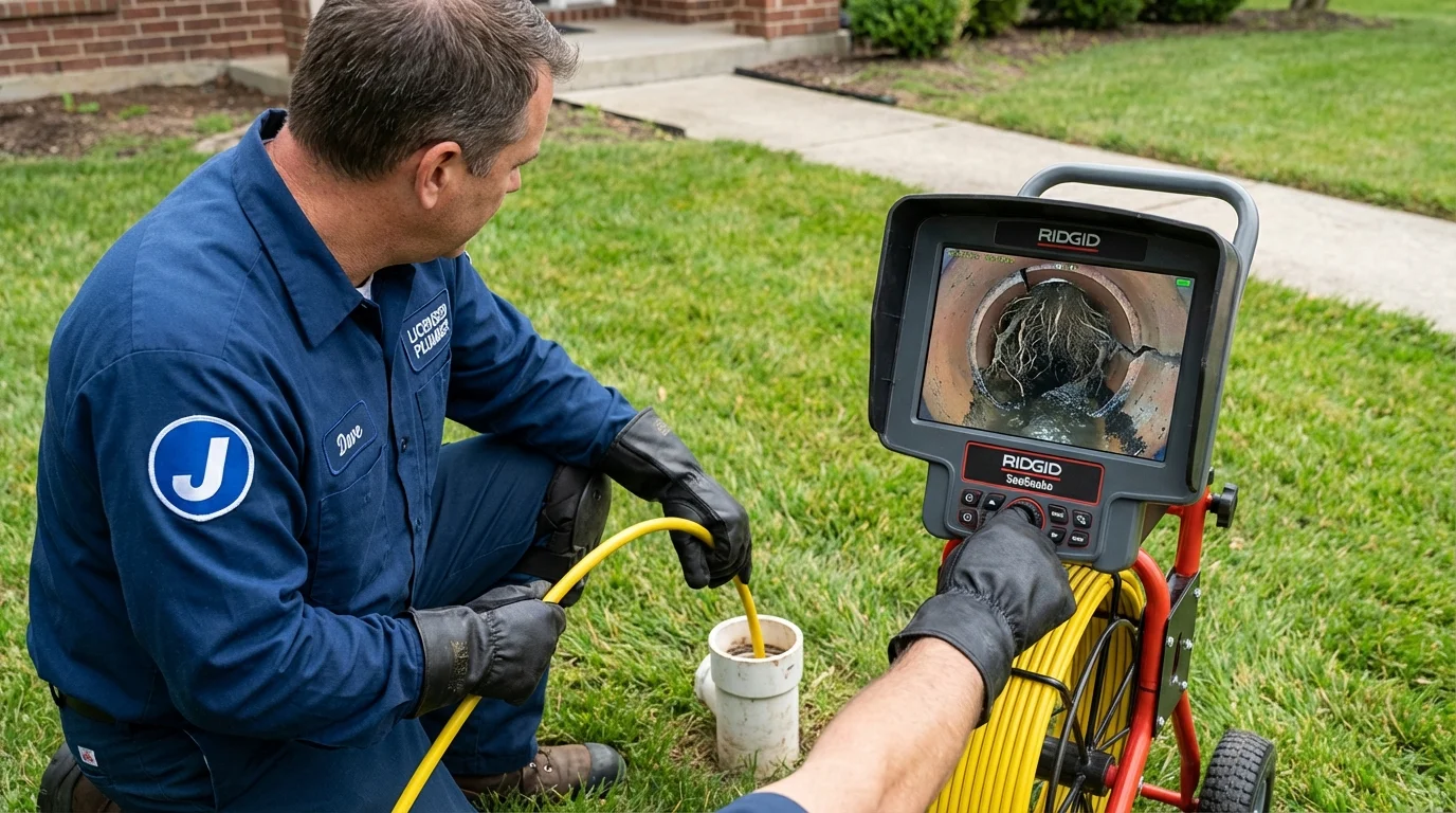 Sewer camera inspection being performed by Johns Plumbing LLC in Montoursville