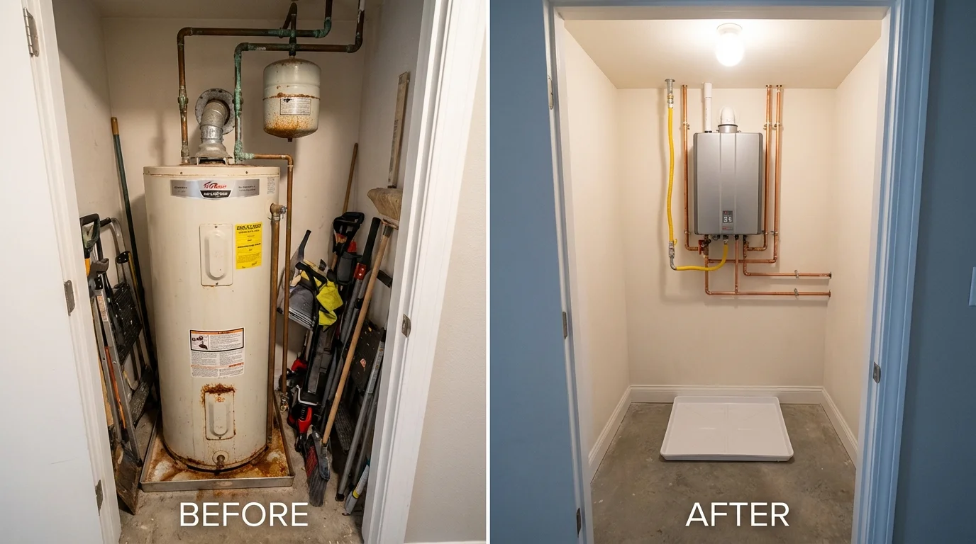 Tank water heater versus wall-mounted tankless unit comparison for Montoursville, PA homeowners