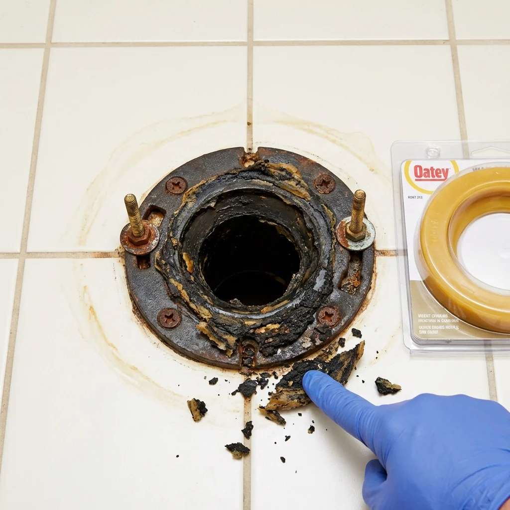 Failed wax ring showing water seepage at the base of a toilet in a Montoursville, PA home