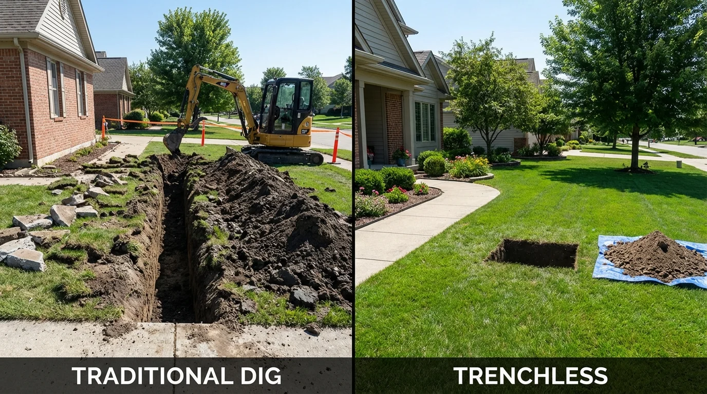 Trenchless sewer repair with minimal yard damage versus traditional excavation in Montoursville, PA
